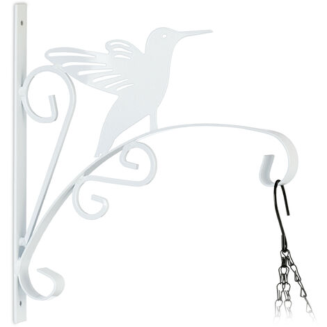 Relaxdays Hanging Basket Bracket, Bird Design, Wall-Mounted, 30 x 29.5 x 2 cm, Plant Hanger, Garden, Iron, White