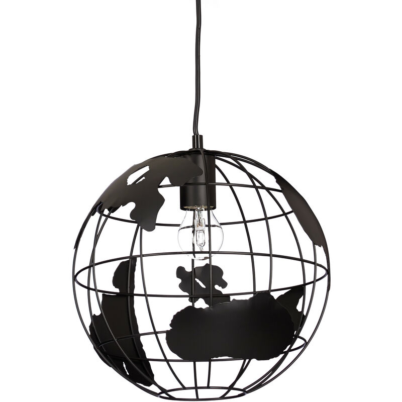 Relaxdays Hanging Lamp Sphere, Pendant Lamp with Globe Design, Adjustable, Metal, Ø 30 cm, Black