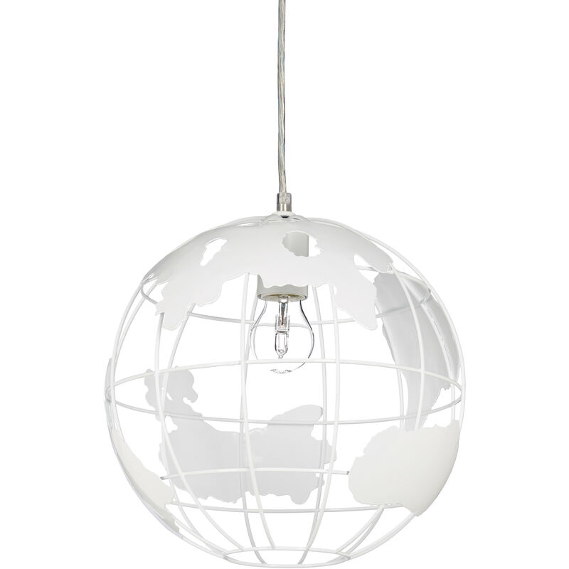 Relaxdays - Hanging Lamp Sphere, Pendant Lamp with Globe Design, Adjustable, Metal, Ø 30 cm, White
