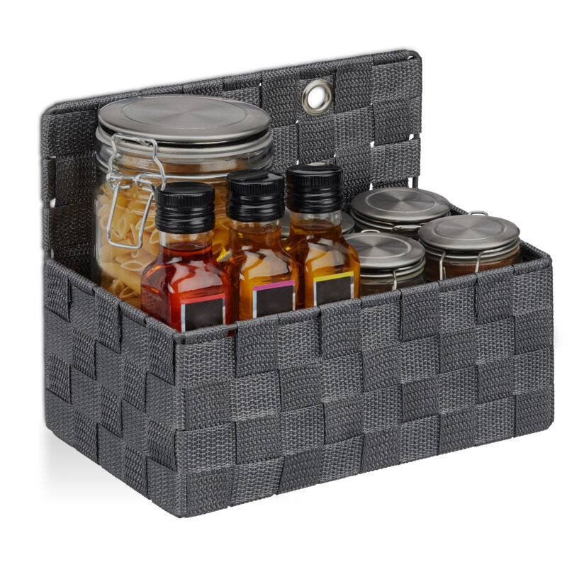 Relaxdays - 2x Hanging Storage Basket, Bathroom Organiser Box, Hallway, Bedroom, Sorter Hxwxd 20x25x15 Cm, Grey