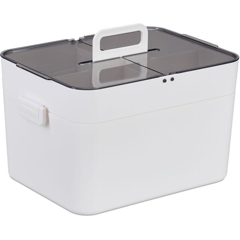 Hausapotheke, 5 Fächer, Erste Hilfe Kasten 2 Separate Etagen, Kunststoff, Hxbxt, 22x28, 5x21, 5 Cm, Weiß/grau - Relaxdays