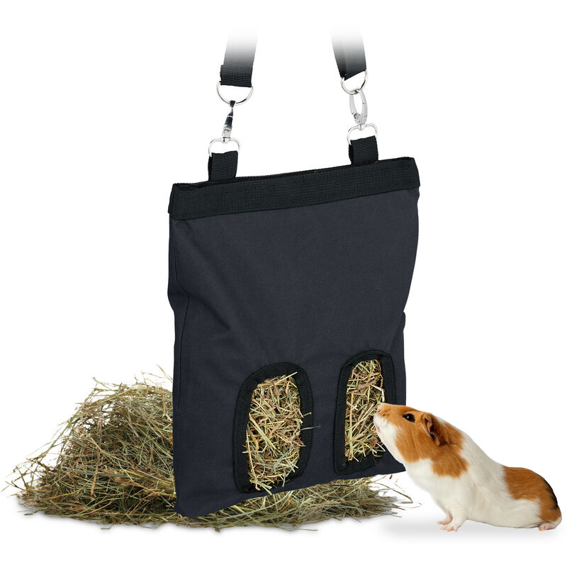 Relaxdays Hay Bag, For Small Animals, Rabbit, Guinea Pig, Hamster, Straw Storage, Cage Accessory, Hxw 31 X 25 Cm, Black