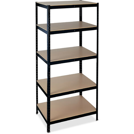 Relaxdays Heavy Duty Shelf, HxWxD: 200x90x60 cm, Max. Load: 1325 kg, 5 Shelves, Plug-In, Cellar & Garage, Steel, Black