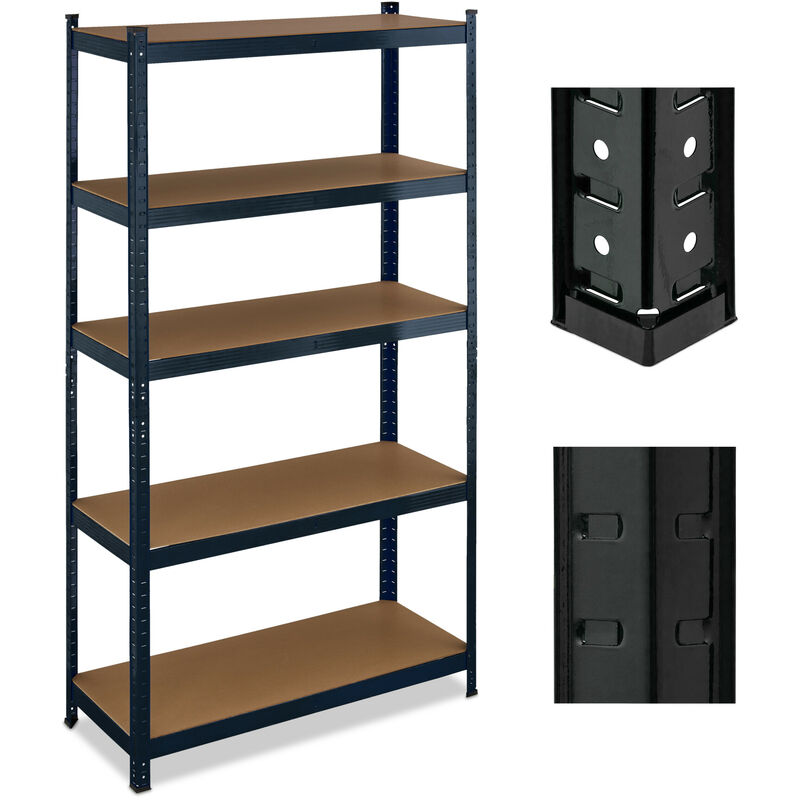 Relaxdays - Heavy-Duty Shelving, up to 500 kg, Dividable, Cellar, Garage, Plug-in Storage, 180 x 100 x 40 cm, Steel, Black