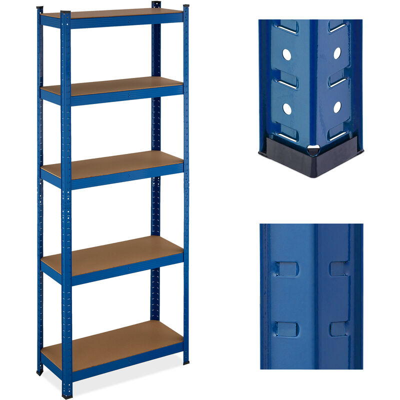 Relaxdays - Heavy-Duty Shelving, up to 500 kg, Dividable, Cellar, Garage, Plug-in Storage, 180 x 70 x 30 cm, Steel, Blue