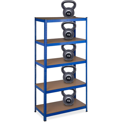 Relaxdays Heavy Duty Shelving Unit, 180x90x45 cm, Max. Load 1325 kg, 5 Shelves, Pantry & Garage Storage, Steel, Blue