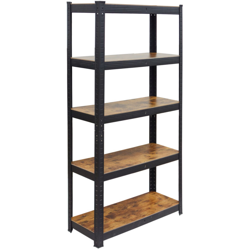 Relaxdays heavy-duty shelving unit, 500 kg, HxWxD: 150 x 75 x 30 cm, 5 shelves, wood-effect, steel & MDF, black/brown