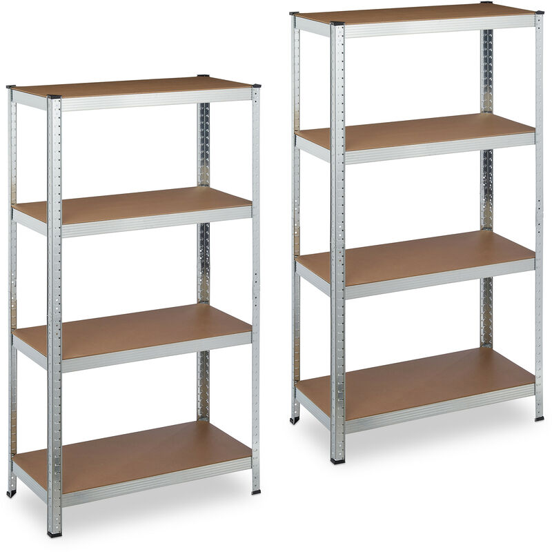 2 x Heavy Duty Shelving Unit, Galvanised Steel, Max. Load 280 kg, 157x80x40 cm, 4 Shelves, Garage Storage, Silver