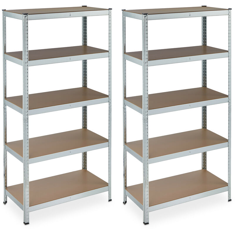 2 x Heavy Duty Shelving Unit, Galvanised Steel, Max. Load 875 kg, 180x90x45 cm, 5 Shelves, Garage Storage, Silver