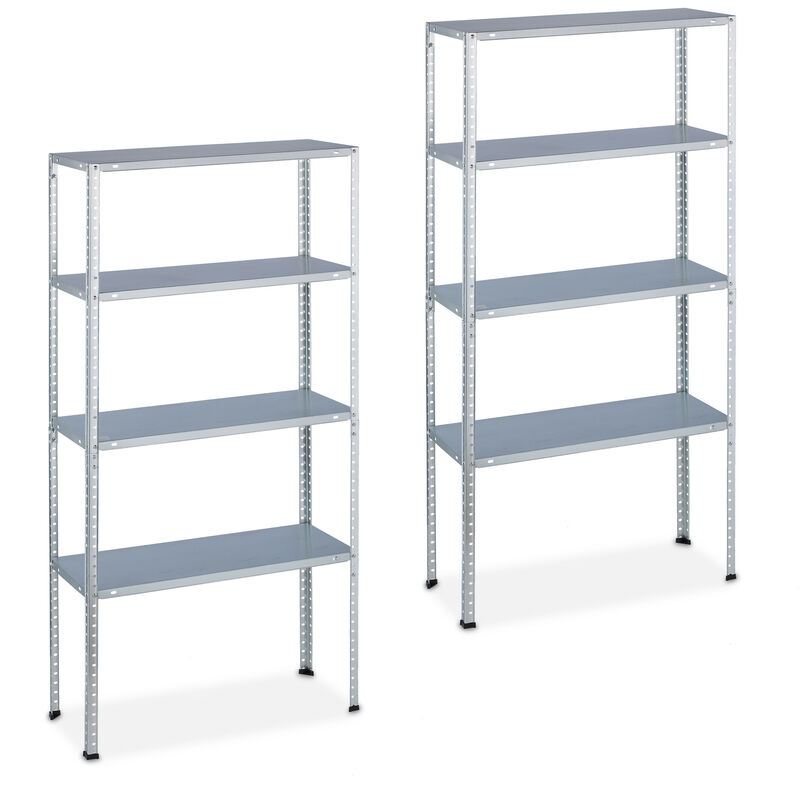 2 x Heavy Duty Shelving Unit, Max. Load 200 kg, 4 Shelves, 150x75x30 cm, Garage & Cellar, Galvanised Steel, Silver