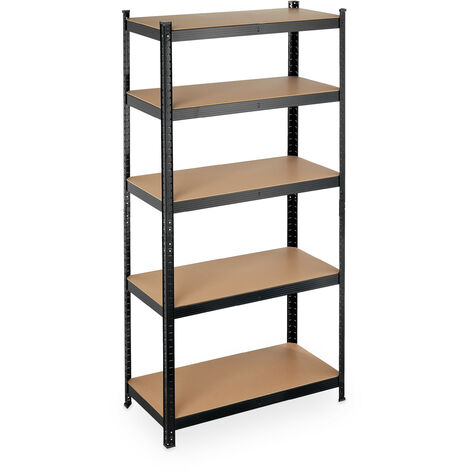 Relaxdays Heavy Duty Shelving Unit, Max. Load 875 kg, 180x90x45 cm, 5 Shelves, Garage & Warehouse Storage, Steel, Black