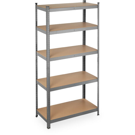 Relaxdays Heavy Duty Shelving Unit, Max. Load 875 kg, 180x90x45 cm, 5 Shelves, Garage & Warehouse Storage, Steel, Grey