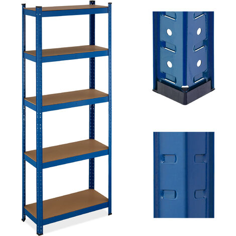 Relaxdays Heavy-Duty Shelving, up to 500 kg, Dividable, Cellar, Garage, Plug-in Storage, 180 x 70 x 30 cm, Steel, Blue