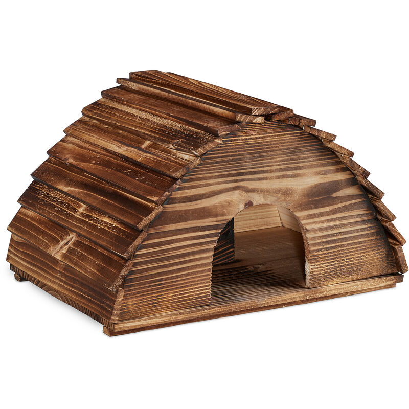 Relaxdays Hedgehog House, Flamed, Pet Hotel With Floor, Cat-proof, Winter Quarters, Garden, Hxwxd, 25x40x30 Cm, Brown