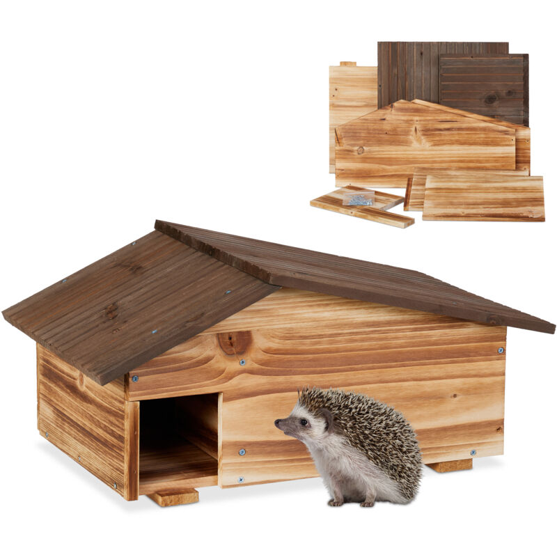 Relaxdays - Hedgehog House, Wooden Protective Box, 2 Rooms, Hibernation Den, Winter Shelter, 24 X 46 X 33.5 Cm, Brown