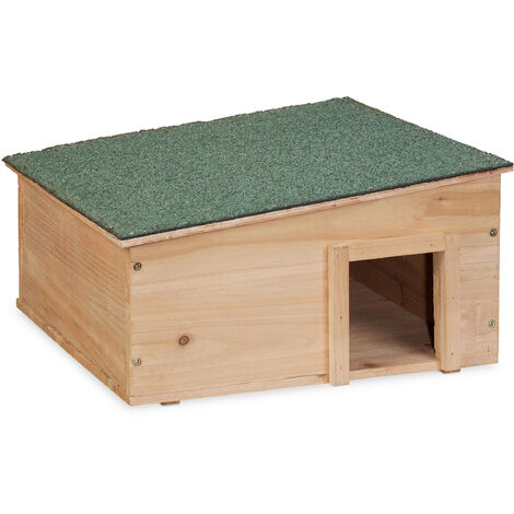 Relaxdays Hedgehog House, Wooden, Pet Hotel With Base, 2 Chambers, Winter Shelter, HxWxD: 21.5x40x40 cm, Brown