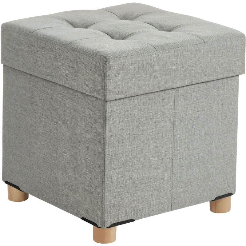 Relaxdays Hocker Mit Stauraum, Gepolstert, Hxbxt, 38 X 38 X38 Cm, Leinenoptik, Holzbeine, Eckiger Sitzhocker, Hellgrau