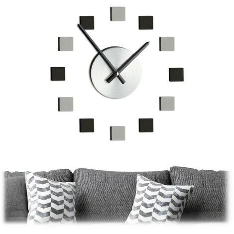   Horloge murale DIY, montre à coller au mur, grandes variables, chambre & salon, 3D, argenté/noir/gris