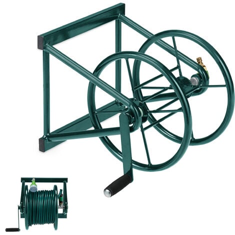 Hose Reel Garden Hose Holder, Wall Mount,Heavy Duty Metal Hose Hanger With Tool Storage Basket Outdoor Hose Stands For Outside Garden Yard Garage Water Hose Holder