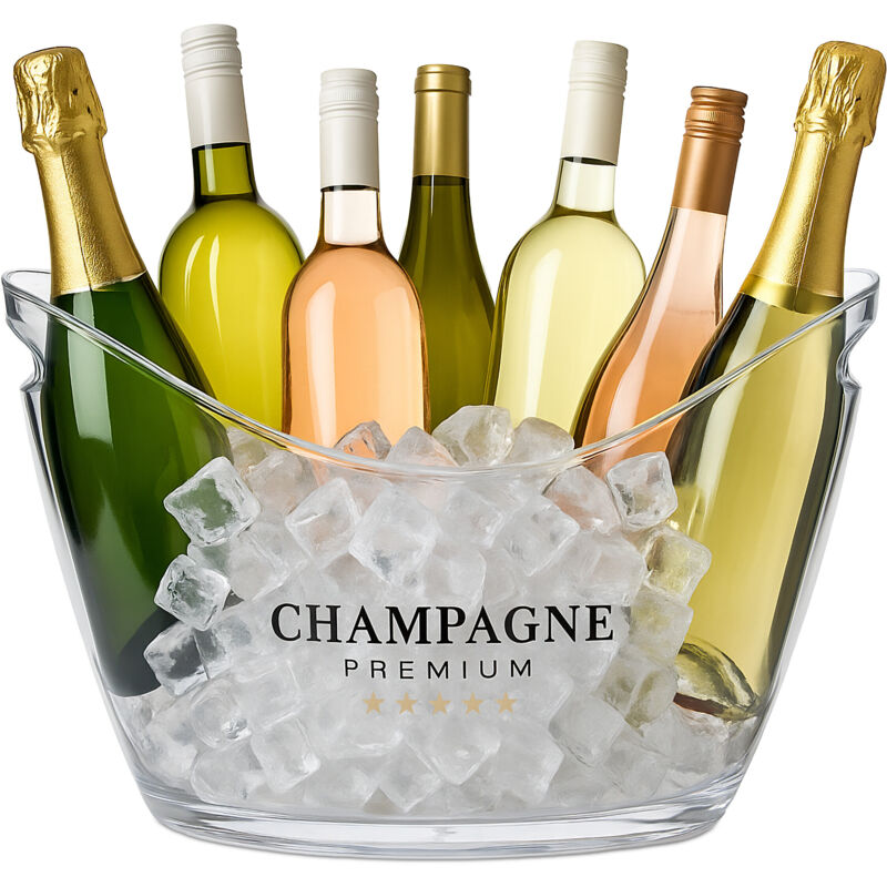 Relaxdays Ice Bucket, 8 Litres, Drinks Cooler With Handles, Bottle Chiller For Champagne & Wine, Plastic, Transparent - Plastic