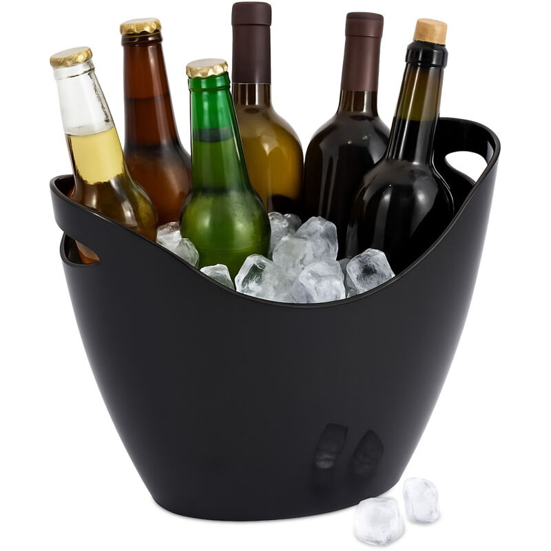 Relaxdays Ice Bucket, 8 Litres, Drinks Cooler With Handles, Bottle Chiller For Wine, Champagne & Beer, Plastic, Black - Plastic