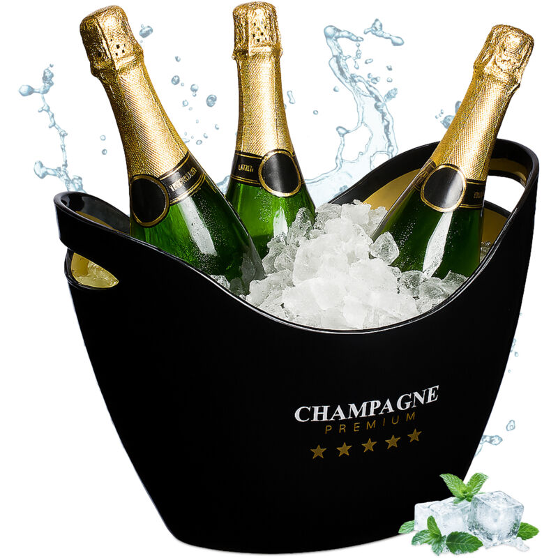 Relaxdays Ice Bucket, Champagne Cooler, Wine Bottle Chiller, 8 Litres, For Parties, Hwd, 25.5 X 35 X 25.5 Cm, Black/gold