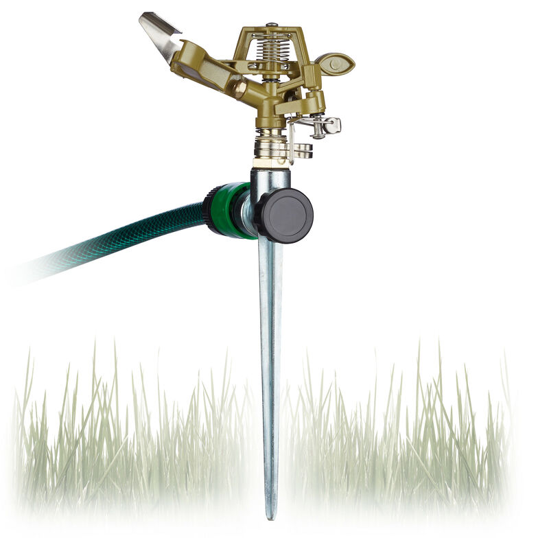 Impact Circle Sprinkler, Watering of Large Areas up to 700 m², 15 m Reach, 360°, Irrigation, Green - Relaxdays