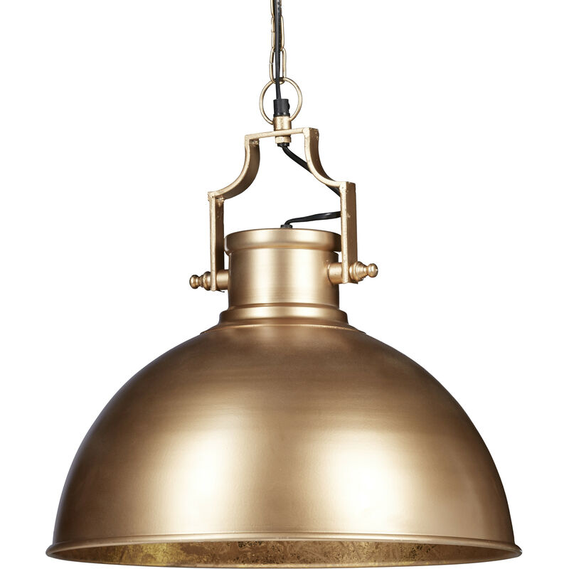 Relaxdays Industrial Design Pendant Light in Shabby Look, Decor for Dining Room, LED, Hanging Lamp, D=40.5 cm, Gold