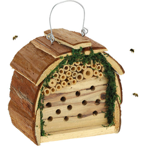 Relaxdays insect hotel, nesting box for bees, wasps, ladybirds, bug house with moss, for the garden, natural wood