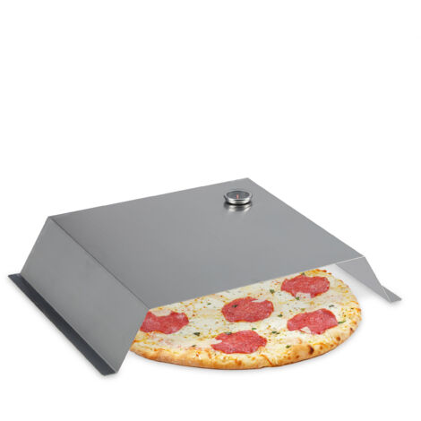 Relaxdays Inserto per Pizza BBQ, con Termometro, Box Forno, Acciaio Inox, 10x55,5x40 cm, Cover per Barbecue, Argento