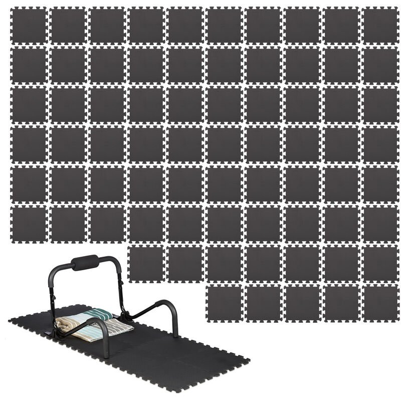 Set 72 Interlocking Floor Protective Mats, 30 x 30 cm each, 6.4m², Surface Protection, Sound-absorbing, Black - Relaxdays