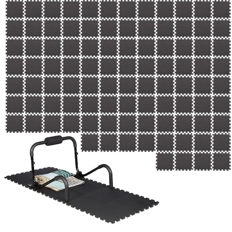 Set 96 Interlocking Floor Protective Mats, 30 x 30 cm each, 8.6m², Surface Protection, Sound-absorbing, Black - Relaxdays