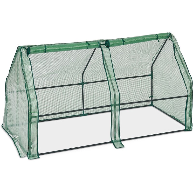 Serre avec bâche, deux portes, toit pointu, abri en pe, h x l x p : 90 x 180 x 90 cm, vert - Relaxdays