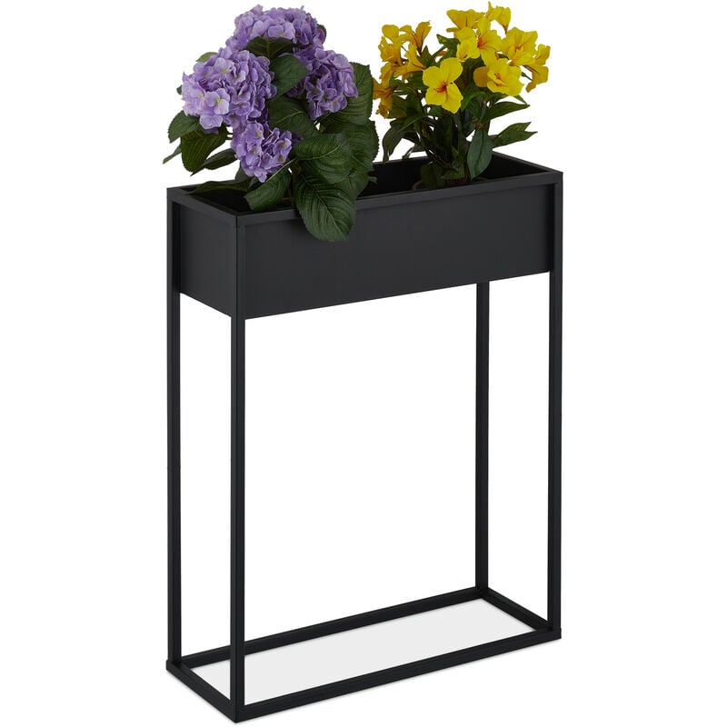 Porte-pot de fleurs, métal, HxLxP : 70x55x20 cm, vertical, salon, cuisine, support plantes rectangulaire, noir - Relaxdays