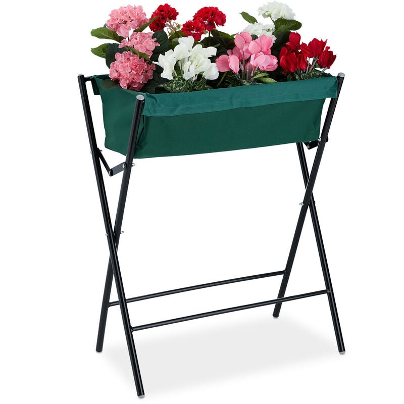 Jardinière surélevée, tissu, trous d'évacuation, parterre de balcon HxLxP 80x65x40 cm, structure métal, vert - Relaxdays