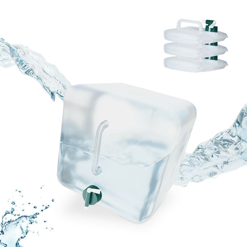 Relaxdays Jerricans carrés pliants en lot de 4, 15 Litres, contenant à eau, avec robinet, sans BPA, transparent