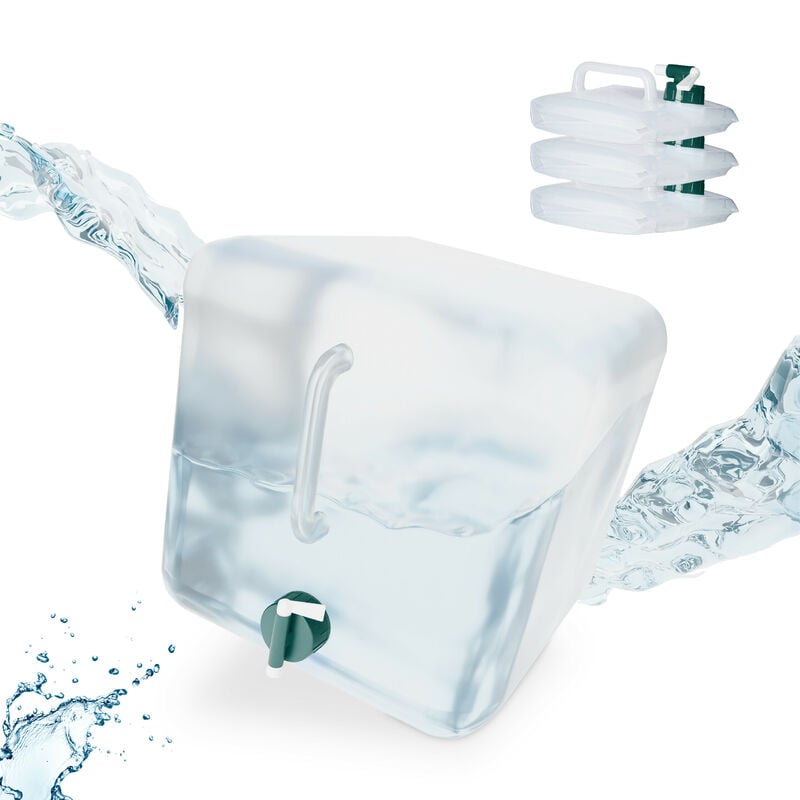 Jerricans carrés pliants en lot de 4, 20 Litres, contenant à eau, avec robinet, sans bpa, transparent - Relaxdays