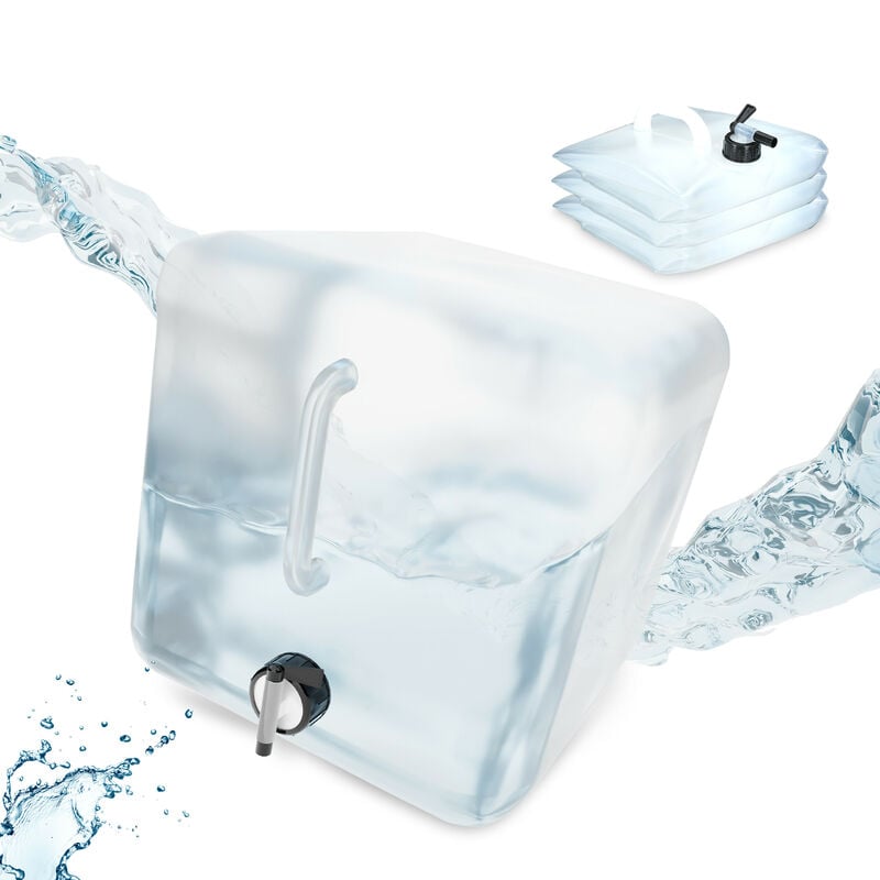 Relaxdays Jerricans carrés pliants en lot de 4, contenant à eau, avec robinet, sans BPA, 20 litres, transparent