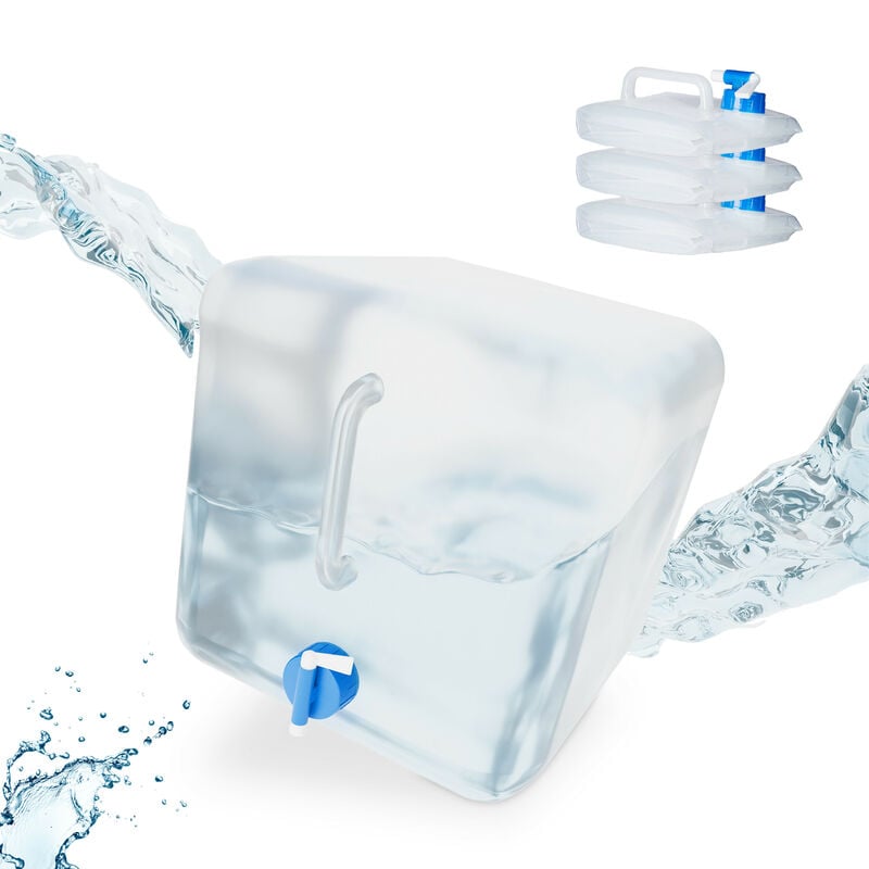 Jerrycan pliable lot de 4 pour camping, vacances jerricane alimentaire bidon à eau 20 l sans bpa, transparent - Relaxdays
