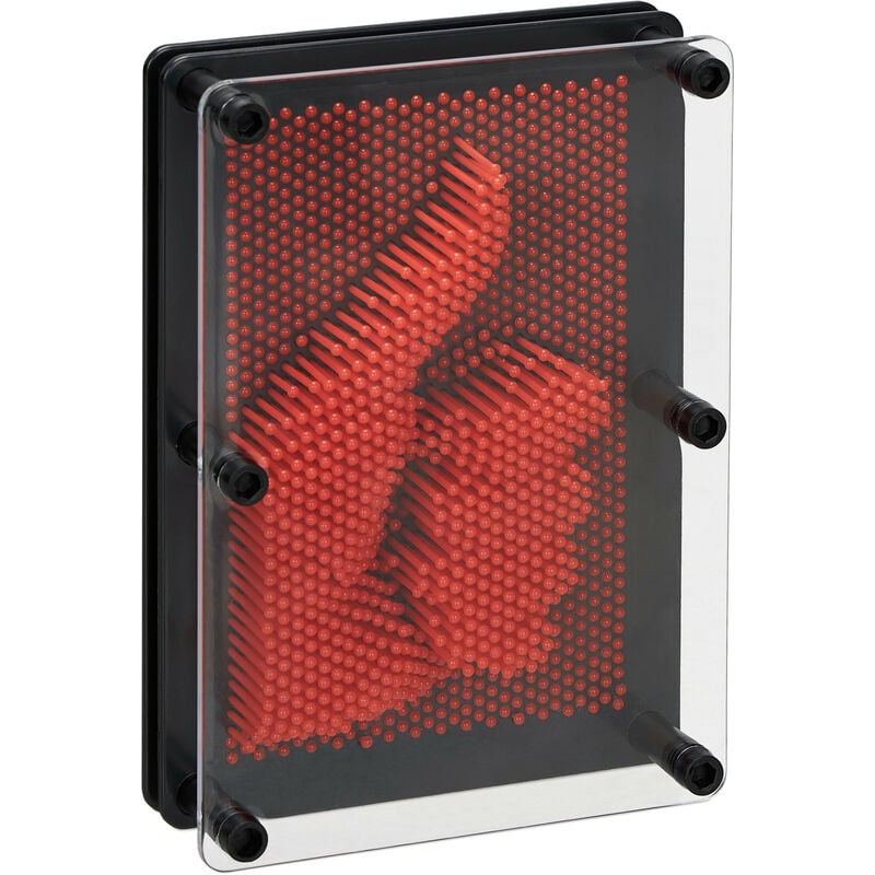 Jeu 3D Pin art, rétro, planche à clous pour enfants, 13 x 18 cm, impression 3D, décoratif, rouge - Relaxdays