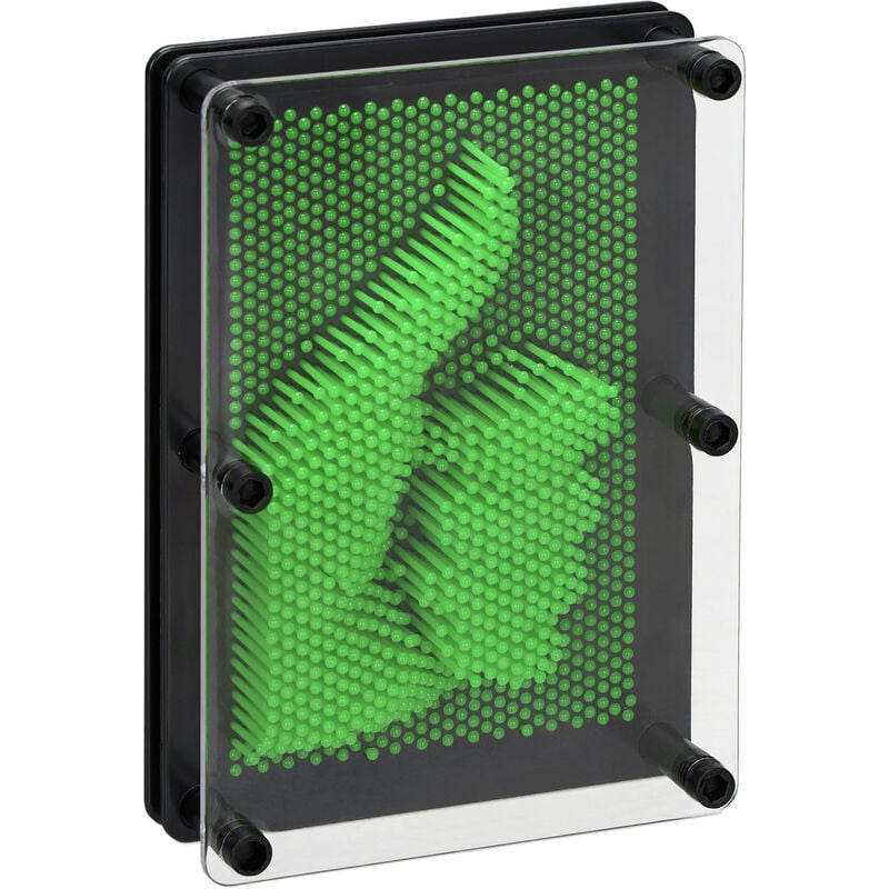 Jeu 3D Pin art, rétro, planche à clous pour enfants, 13 x 18 cm, impression 3D, décoratif, vert - Relaxdays