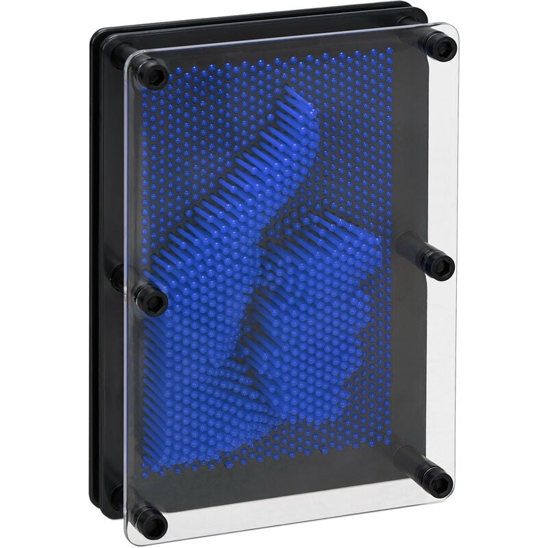 Jeu 3D Pin art, rétro, planche à clous pour enfants, 13 x 18 cm, impression 3D, décoratif, bleu - Relaxdays