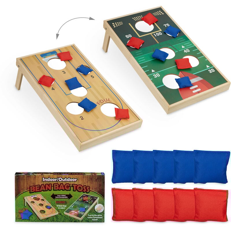 Relaxdays - Jeu de lancer Cornhole, dimensions : 18 x 29 x 58 cm, 10 sacs à lancer, intérieur et extérieur. multicolore