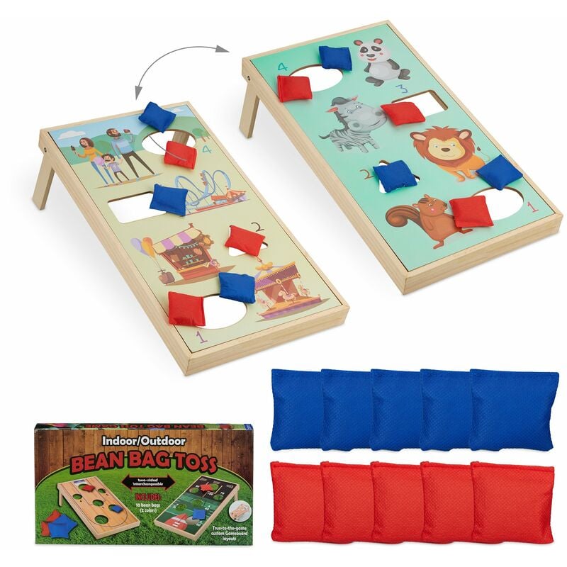Relaxdays - Jeu de lancer Cornhole, dimensions : 18 x 29 x 58 cm, 10 sacs à lancer, intérieur et extérieur. multicolore