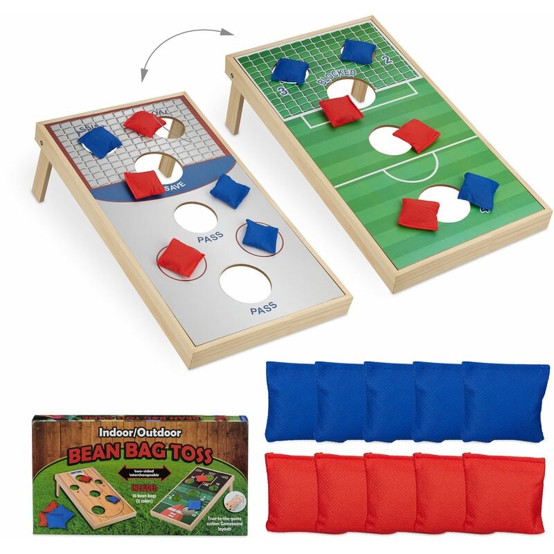 Relaxdays - Jeu de lancer Cornhole, dimensions : 18 x 29 x 58 cm, 10 sacs à lancer, intérieur et extérieur. multicolore
