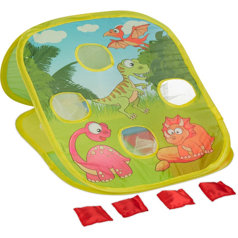 Jeu de lancer, pour jeunes enfants, motifs de dinosaures, 4 sacs à lancer, intérieur et extérieur. multicolore - Relaxdays