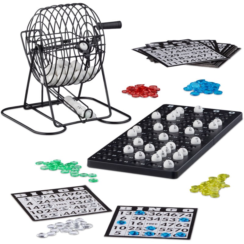 Relaxdays - Jeux de société Bingo boulier en métal lotto tombola jeux de hasard chance HxlxP: 20 x 17,5 x 21,5 cm, noir