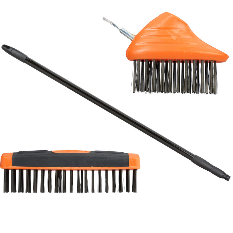 Joint Brush Broom Set With Telescopic Handle, Carbon Steel Bristles, Patio Scraper & Scrubber, Weeding, 80-140cm, Black - Relaxdays