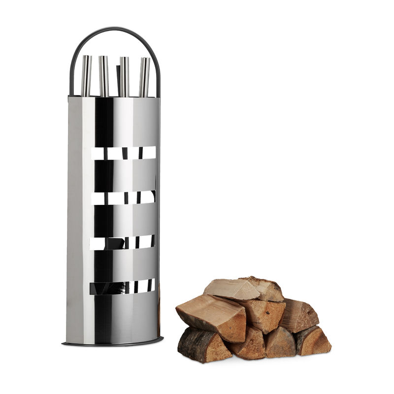 

Juego de Utensilios de Chimenea Completo, Acero-Acero Inoxidable, Plateado, 66 x 23 x 15 cm, 5 Unidades