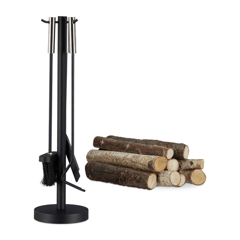 

Juego de Utensilios de Chimenea Moderno, Acero y Acero Inoxidable, Negro, 4 Unidades